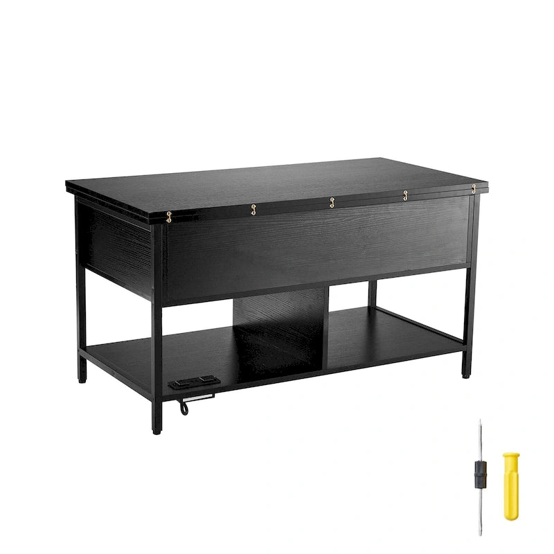 Lift Top Coffee Table, Rectangle Coffee Table with Extra Storage Pockets, Pop Up Coffee Table for Living Room