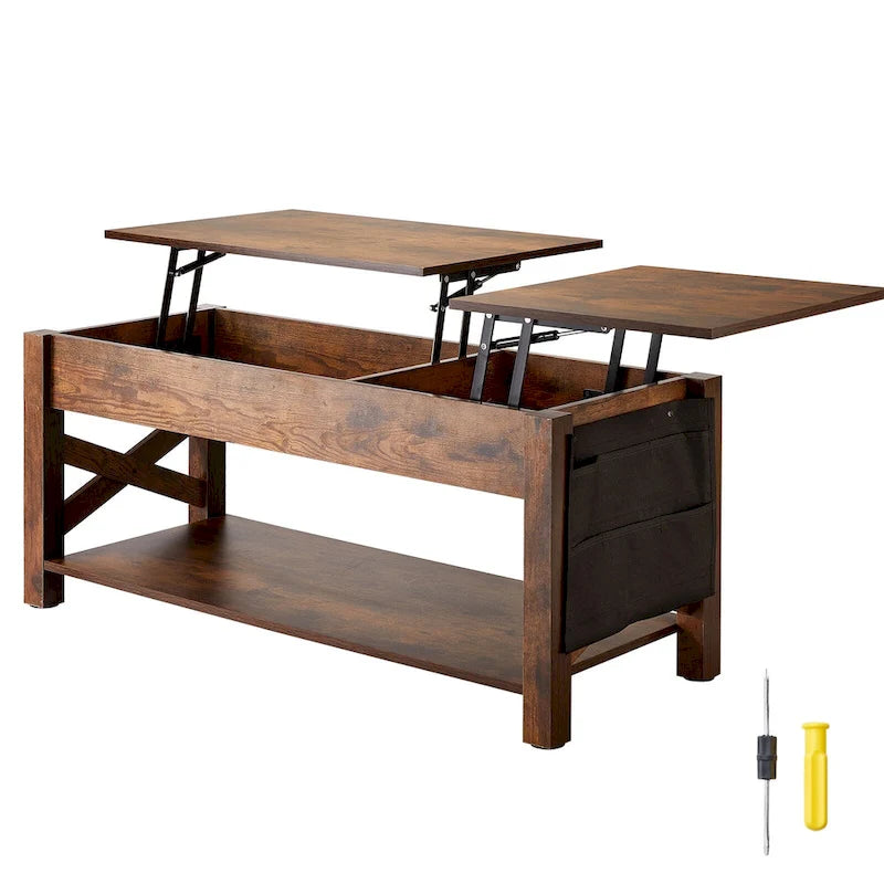 Lift Top Coffee Table, Rectangle Coffee Table with Extra Storage Pockets, Pop Up Coffee Table for Living Room