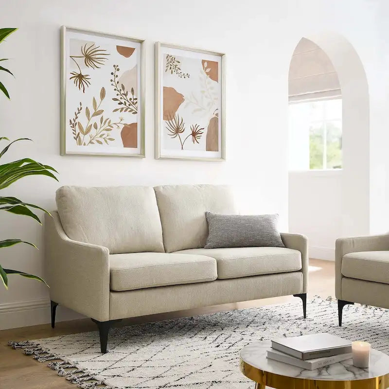 Mid Century Upholstered Loveseat with Removable Cushions