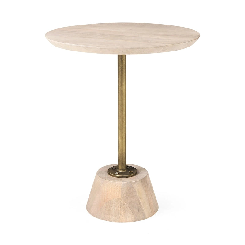 Dark Brown Wood w/Black Metal Pedestal Round Side Table