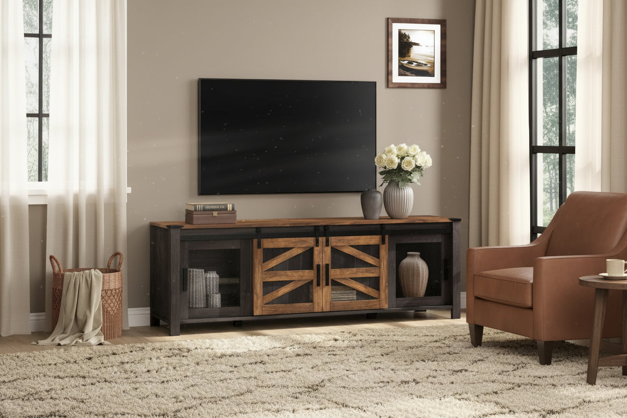 Sliding Barn TV Stand Entertainment Center for 75 TV
